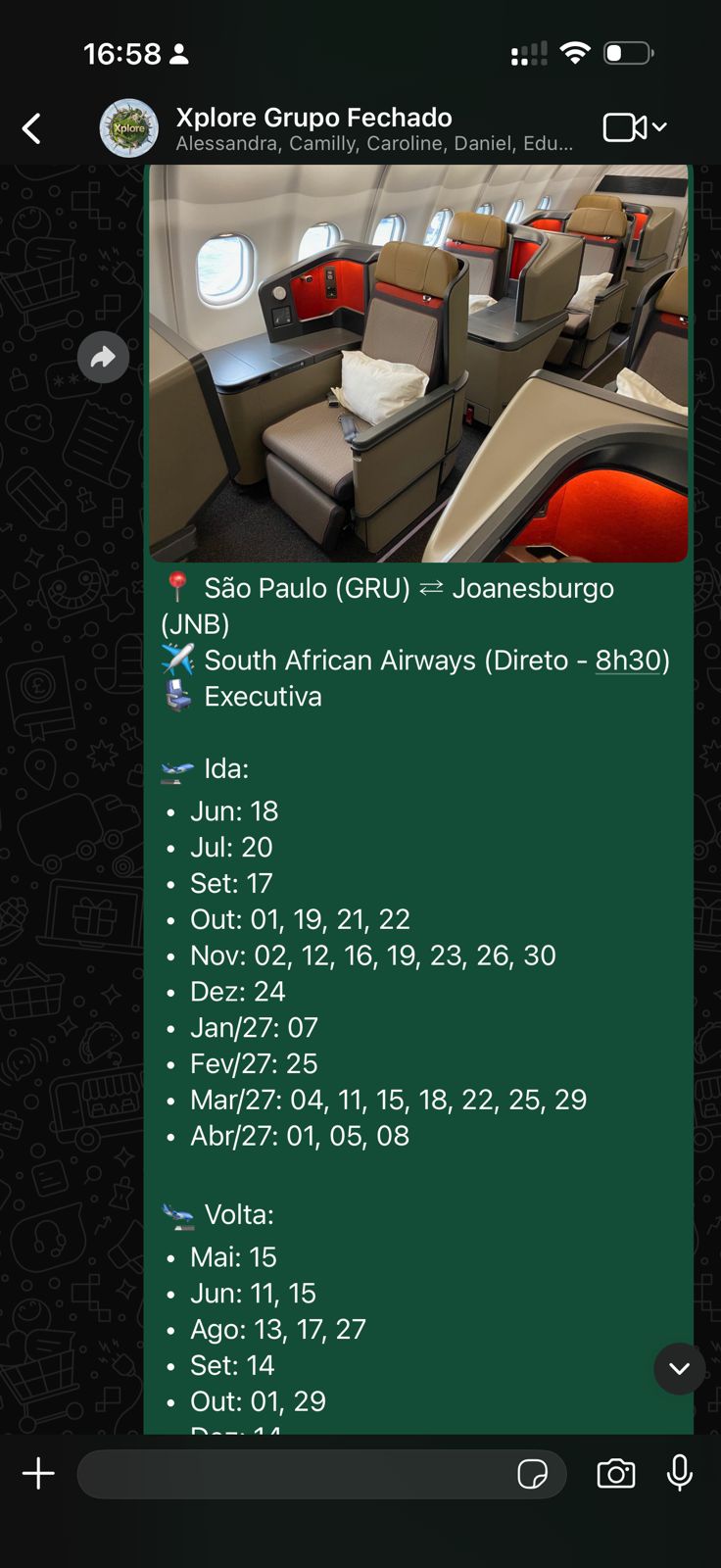 Radar — GRU ↔ Joanesburgo (JNB) em executiva South African